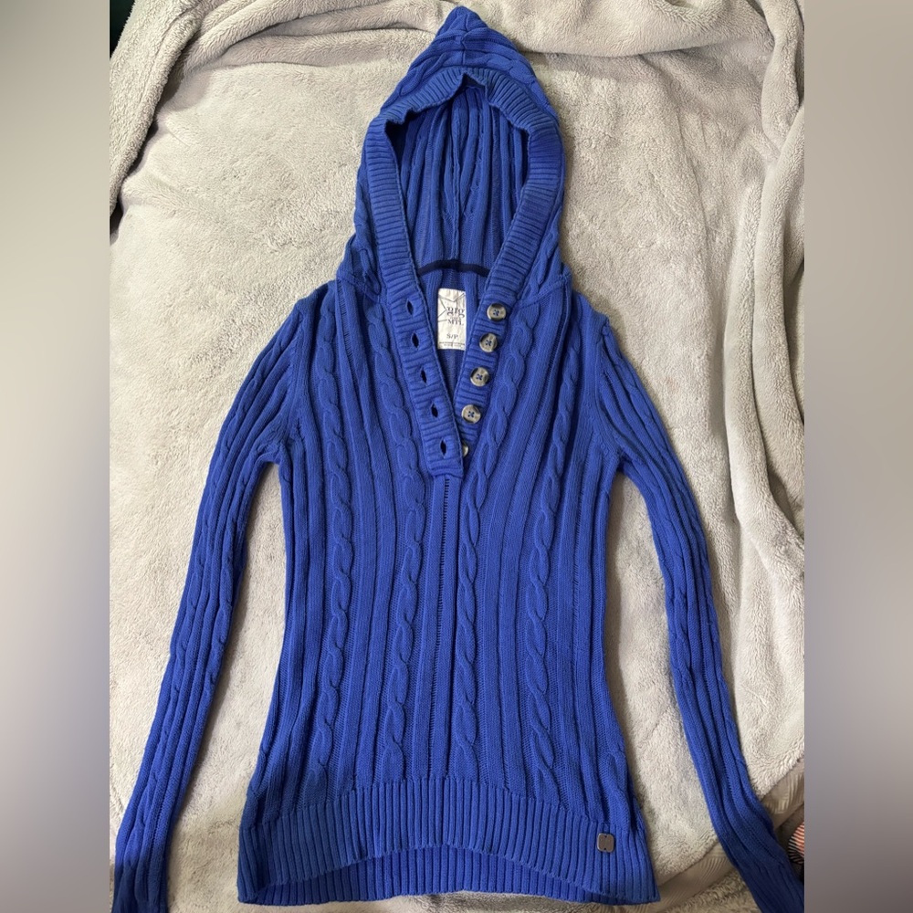 Y2K Fitted Long Sleeve Hooded Cable Knit Sweater
